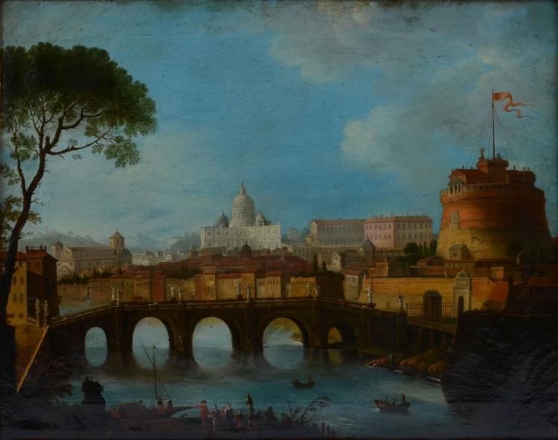 Veduta di Castel sant'Angelo con san Pietro e il Tevere